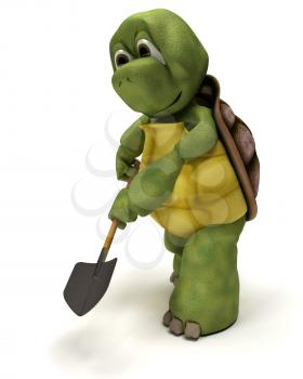 3D render of a tortoise with a spade