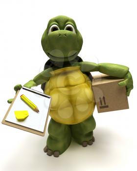 3D render of a tortoise delivering a parcel