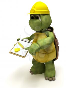 3D render of a tortoise builder receiving a parcel