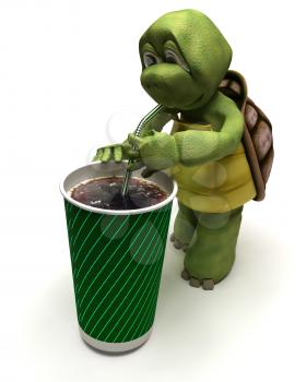 3D render of a tortoise with a soda and a straw