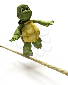 3D Render of Tortoise balancing on a tight rope