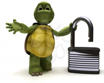 3D render of a Tortoise with padlock
