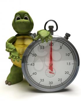 3D render of a Tortoise with a traditional chrome stop watch