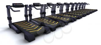 3D render of treadmills isolated on white