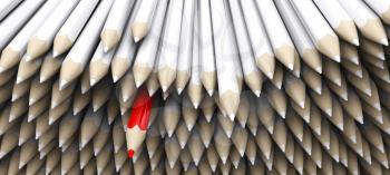 3D Render of white pencil crayons with standout red pencil