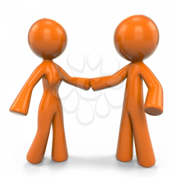 Royalty Free Clipart Image of an Orange Woman and Man Holding Hands