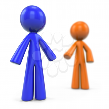 Royalty Free Clipart Image of a Blue Man in Front of the Orange Man