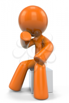 Royalty Free Clipart Image of an Orange Man Sitting Thinking 