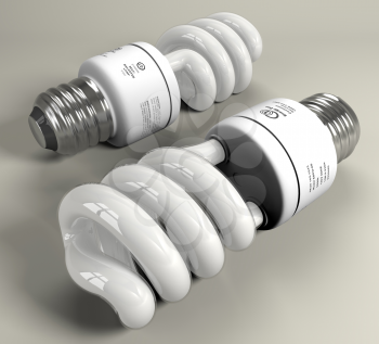 Royalty Free Clipart Image of Two Energy Saving Lightbulbs
