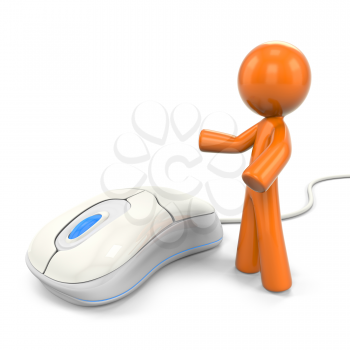 Royalty Free Clipart Image of an Orange Man With a Computer Mouse