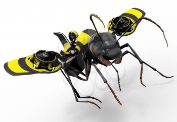 Royalty Free Clipart Image of a worker ant with a wasp styled flying mechanism.
