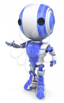 A robot holding out his hand in a friendly manner, perhaps talking or inviting or even presenting your product!