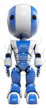 A blue robot standing straight up shown as a front view. 