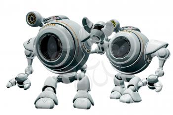 Royalty Free Clipart Image of two robot web cams walking.