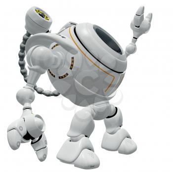 Royalty Free Clipart Image of a Robot Web Cam Reaching Up to the Sky.