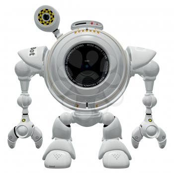 Royalty Free Clipart Image of a robot web cam standing straight up.