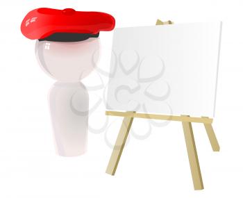 3D Illustration of a Painter Standing Beside his Easel and Canvass