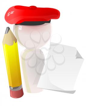 3D Illustration of a Painter Holding a Pencil and Paper