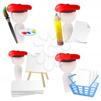 3D Illustration of a Group of Painters with Painting Supplies