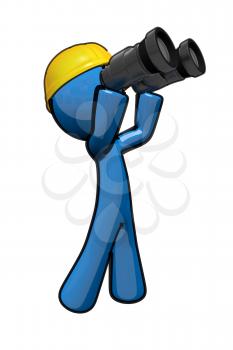Royalty Free Clipart Image of a Blue Man Looking Through Binoculars