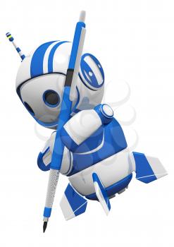 Royalty Free Clipart Image of a Robot Holding a Technical Pencil