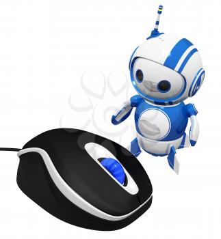 Royalty Free Clipart Image of a Robot Beside a Computer Mouse