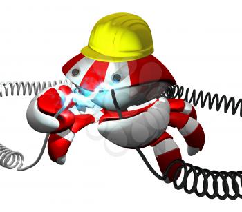 Royalty Free Clipart Image of a Robot Crab Holding Electric Cables