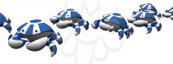 Royalty Free Clipart Image of a Line of Robot Crabs
