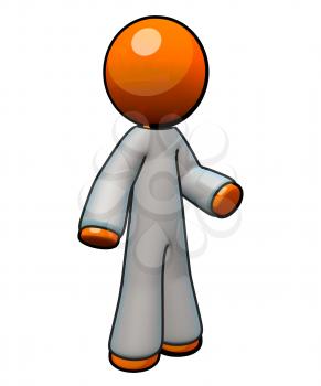Royalty Free Clipart Image of an Orange Man Wearing Medical Coveralls