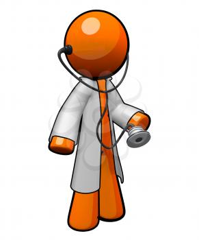 Royalty Free Clipart Image of an Orange Man Doctor Wearing a Stethoscope and Lab Coat
