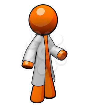 Royalty Free Clipart Image of an Orange Man Wearing a Lab Coat