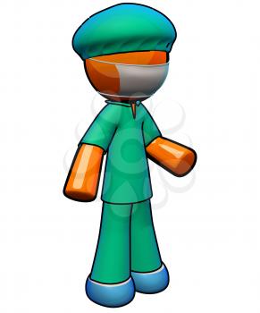 Royalty Free Clipart Image of an Orange Man Wearing Medical Scrubs and Masks