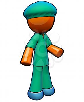 Royalty Free Clipart Image of an Orange Man Wearing Medical Scrubs