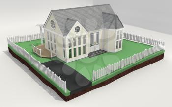 Royalty Free Clipart Image of a House and Yard