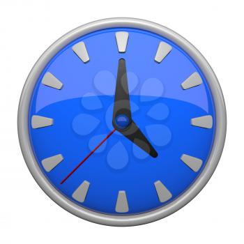 Blue clock icon with 12 lines, plus a minute hand which makes one revolution an hour and an hour hand which makes one revolution in 12 hours like most clocks.
