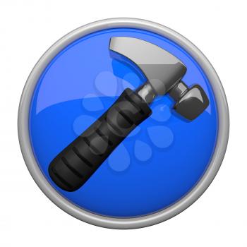 Construction and contracting icon, hammer on blue reflective base.