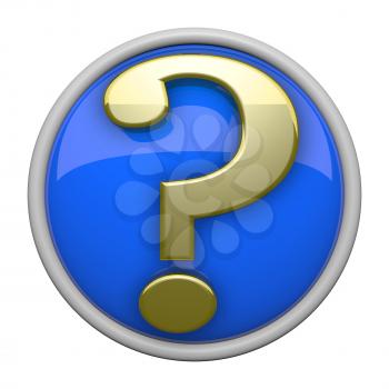 Classy gold and blue question mark icon with reflective backing.