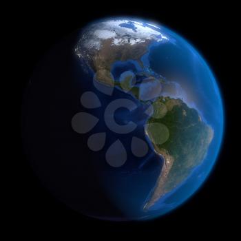 Earth Globe Americas. 3d Render using NASA texture maps.