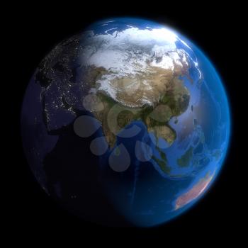 Earth Globe Asia. 3d Render using NASA texture maps.