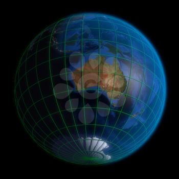 Earth Globe Australia-  Latitude and Longitude. 3d Render using NASA texture maps.