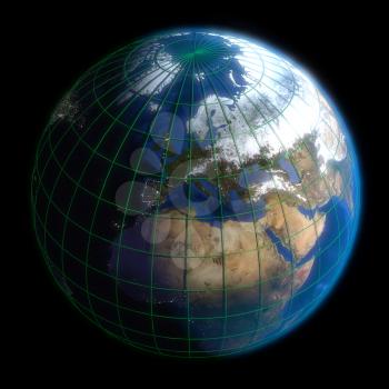 Earth Globe Europe-  Latitude and Longitude. 3d Render using NASA texture maps.