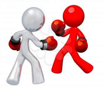 Silver and red man boxing. General competition and struggling concept.