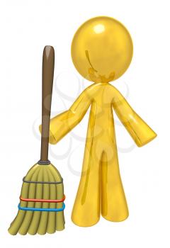 How better to depict quality cleaning services than with a big golden humanoid person holding a rather commonplace broom! Cliche? I think not!