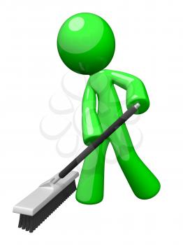 Environmental cleaning and sanitation services. A green man pushing a broom. Great example of caring for the eco system and envoronment. 