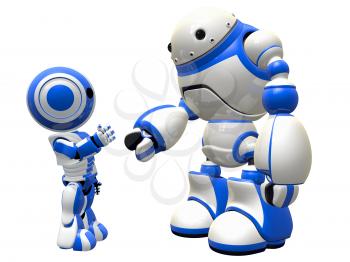 Two robots becoming friends, communicating, or shaking hands.