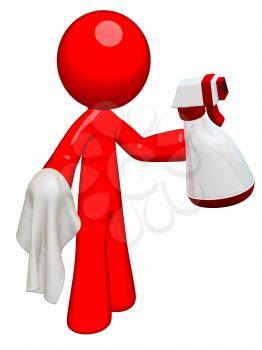 Red man professional cleaner with spray and cloth, ready to clean house, office, or anything!