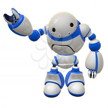 Software security concept robot waving and happy. Right arm raised.