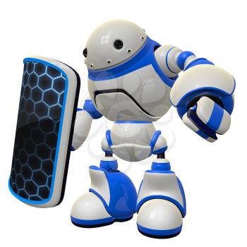 Robot with shield, a fictional concept in computer security. 