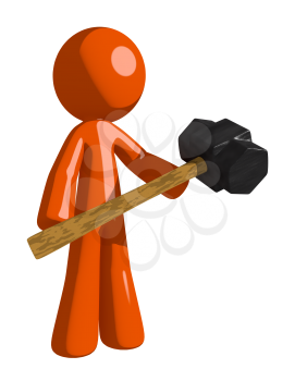Orange Man Man Holding Giant Sledge Hammer