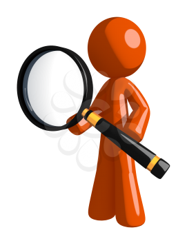 Orange Man Standing with Magnifying Glass
